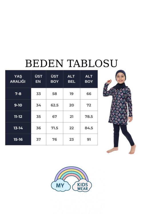 Kız Çocuk Tesettür Mayo Takımı 7-16 Yaş 11459