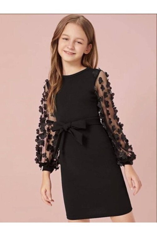 Belden Bağlamalı Tül Detaylı Çocuk Elbise Mykids Collection