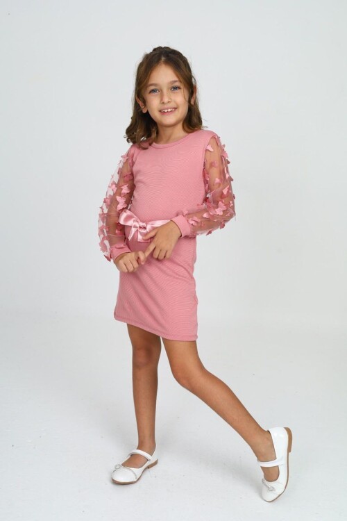 Belden Bağlamalı Tül Detaylı Çocuk Elbise Mykids Collection