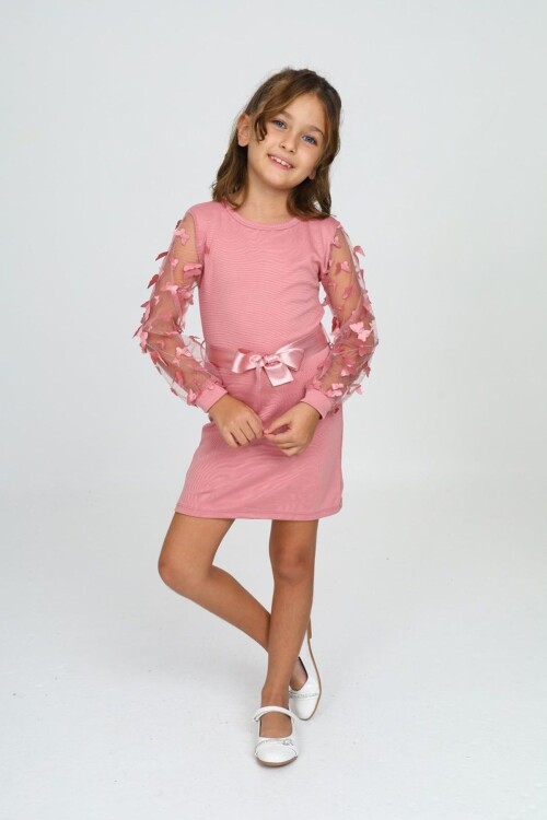 Belden Bağlamalı Tül Detaylı Çocuk Elbise Mykids Collection