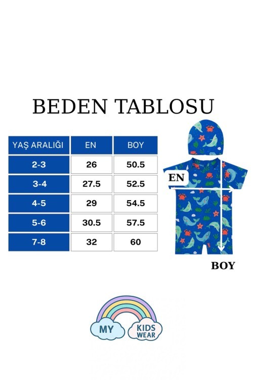 Boneli ,Pervaz Fermuarlı ,Güneş Korumalı Erkek Çocuk Tulum Mayo