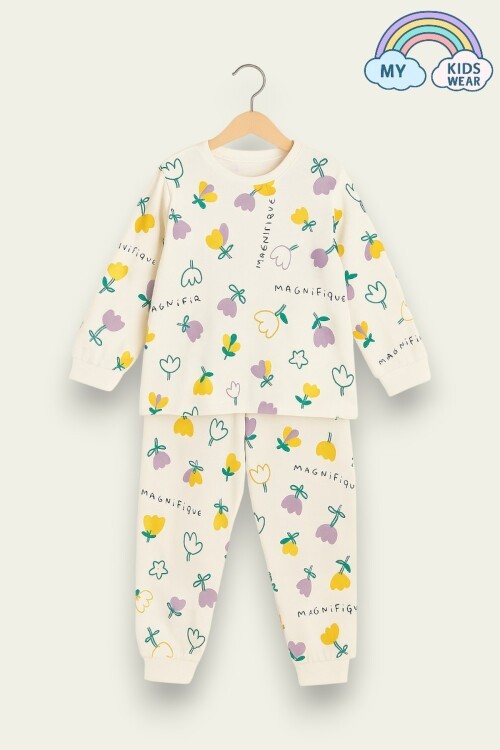 Çocuk Pamuklu Desenli İkili Pijama Takımı 4-8 Yaş 12232