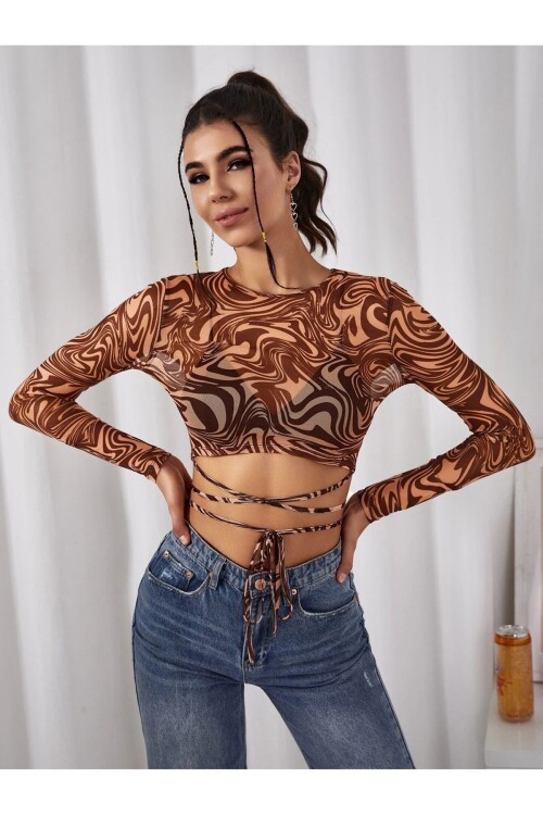 Dijital Baskılı Belden Bağlamalı Crop