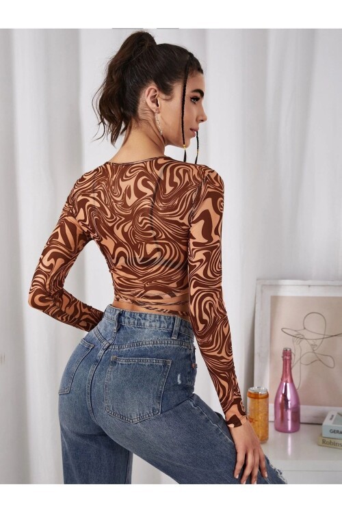 Dijital Baskılı Belden Bağlamalı Crop