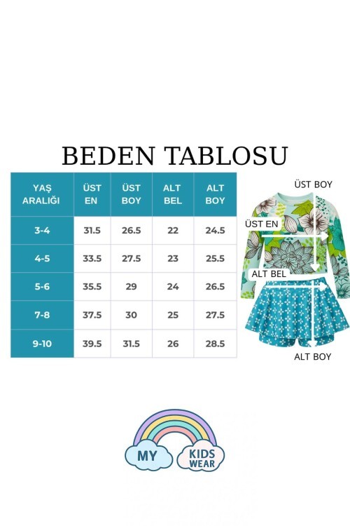 Etek Detaylı Kız Çocuk Desenli Mayo 3-10 Yaş 11916