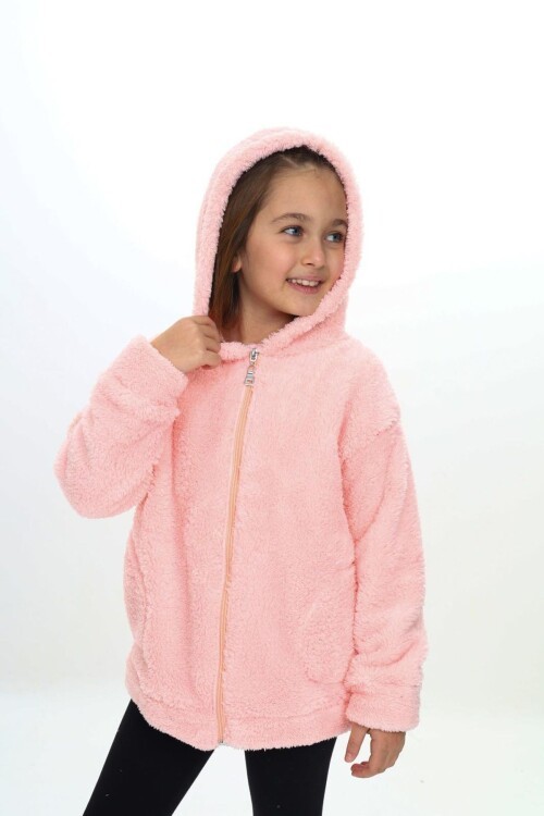 Kapuşonlu Fermuarlı Peluş Çocuk Montu