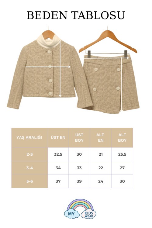 Kız Çocuk Ceketli Takım – Şort Etek Üçlü Set 2-6 Yaş 12405
