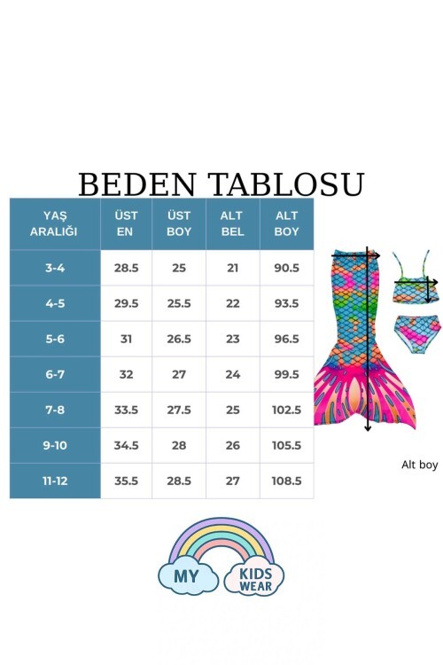 Kız Çocuk Deniz Kızı Mayo Kostüm Renkli