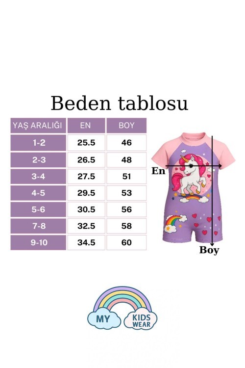 Kız Çocuk Tam Vücut Sırt Fermuarlı Mayo Sevimli Desen Baskılı Boneli Takım