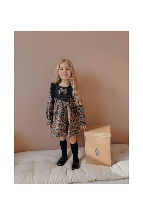 Leopar Desenli Kız Çocuk Elbise