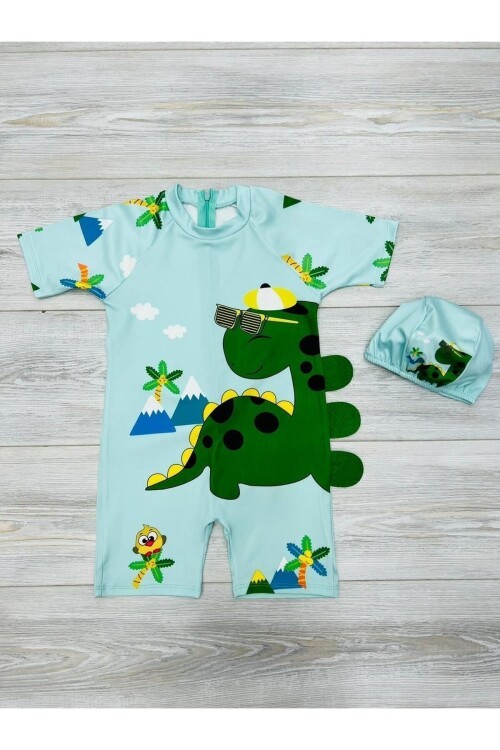 Tatlı Dino Temalı Boneli Erkek Çocuk Mayo Takımı