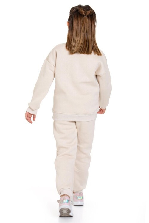 Kız Çocuk Sweatshirt ve Pantolon Takımı – Sütlü kahve Basic 5-14 Yaş 11096
