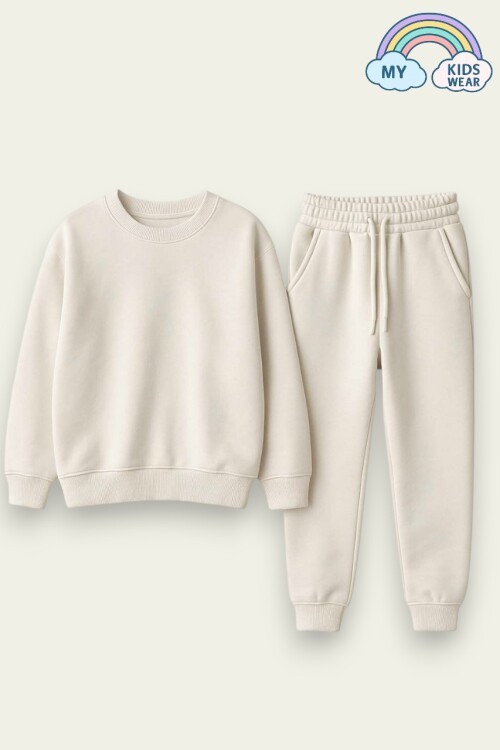 Kız Çocuk Sweatshirt ve Pantolon Takımı – Sütlü kahve Basic 5-14 Yaş 11096