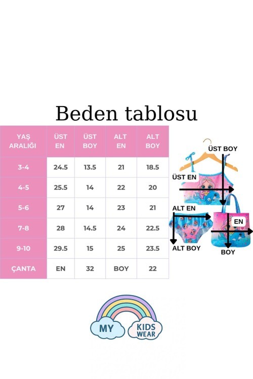 Üç Parça Çantalı Kız Çocuk Fırfırlı Bikini Takım