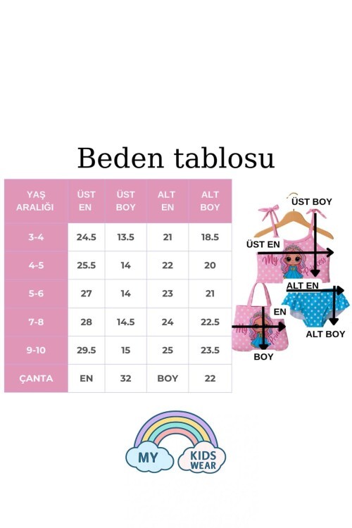 Üç Parça Çantalı Kız Çocuk Fırfırlı Bikini Takım