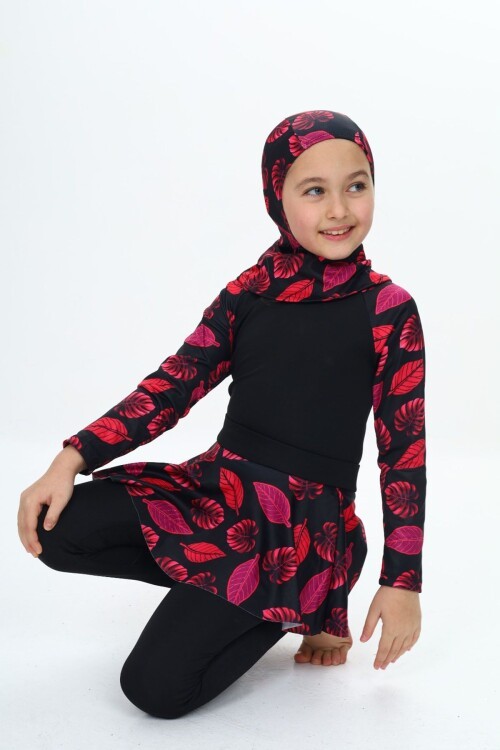 Üç Parça Kız Çocuk Haşema, Tesettür, Etekli, Kapalı Mayo