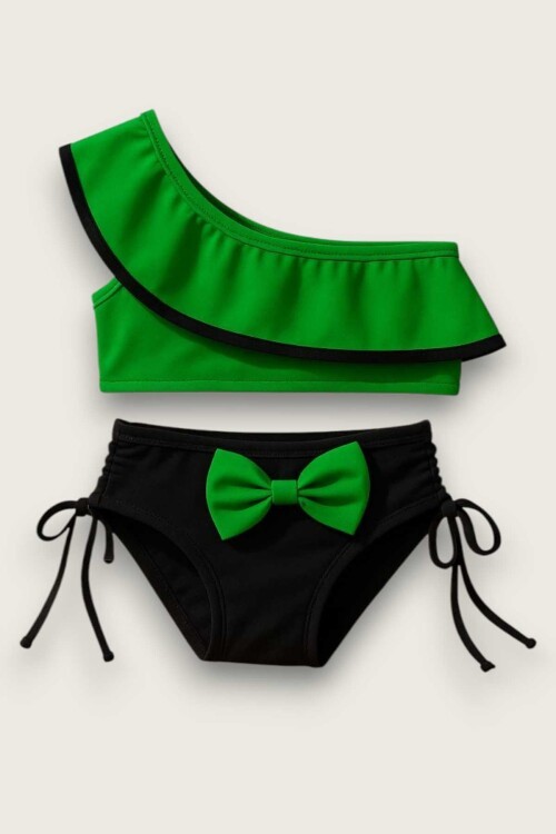 Yarım Kol Fiyonklu Arkadan Bağlamalı Çocuk Bikini Takım