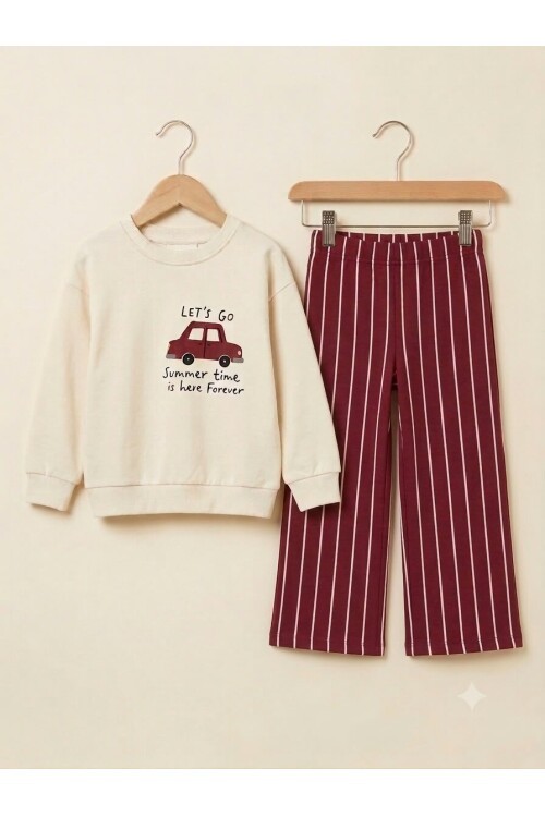 %100 Pamuklu Sweatshirt Desenli 2li Erkek Bebek&Çocuk Takımı