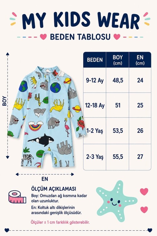 Çocuk Uzun Kollu Fermuarlı Mayo – Rahat ve Konforlu Yüzme Tulum 12890