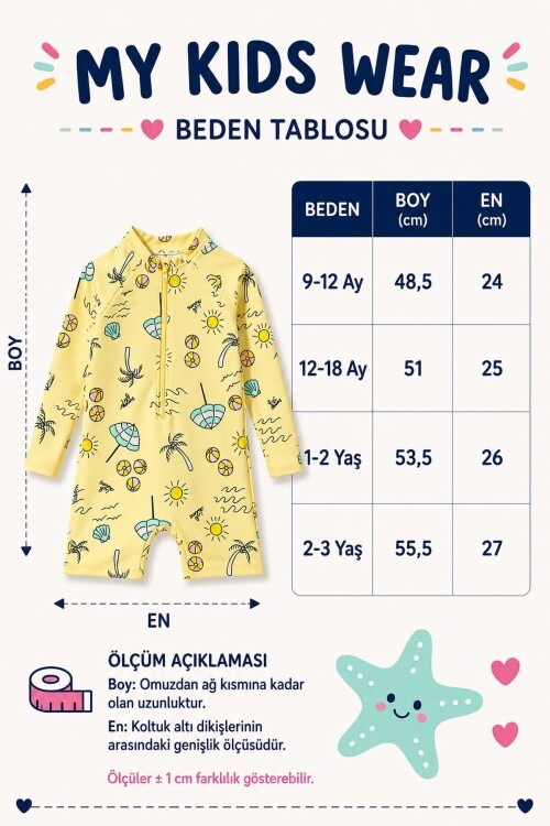 Çocuk Uzun Kollu Fermuarlı Mayo – Rahat ve Konforlu Yüzme Tulum  12902