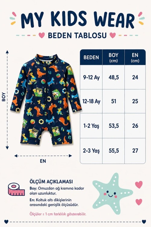 Çocuk Uzun Kollu Fermuarlı Mayo – Rahat ve Konforlu Yüzme Tulum  12905