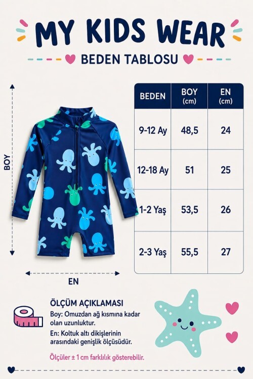 Çocuk Uzun Kollu Fermuarlı Mayo – Rahat ve Konforlu Yüzme Tulum  12907