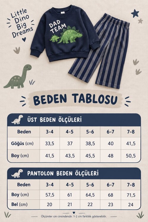 Erkek Çocuk Baskılı  Kışlık Sweatshirt ve Çizgili Pantolon Takım