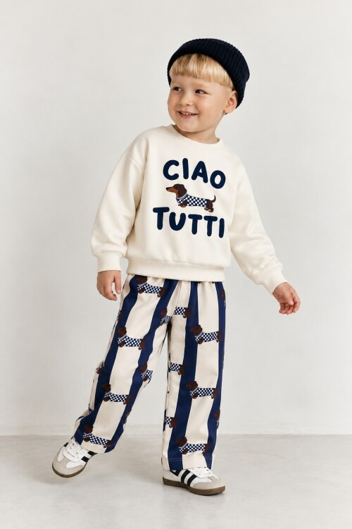 Erkek Çocuk Baskılı  Kışlık Sweatshirt ve Pantolon Takım