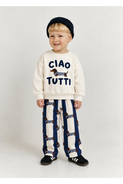 Erkek Çocuk Baskılı  Kışlık Sweatshirt ve Pantolon Takım