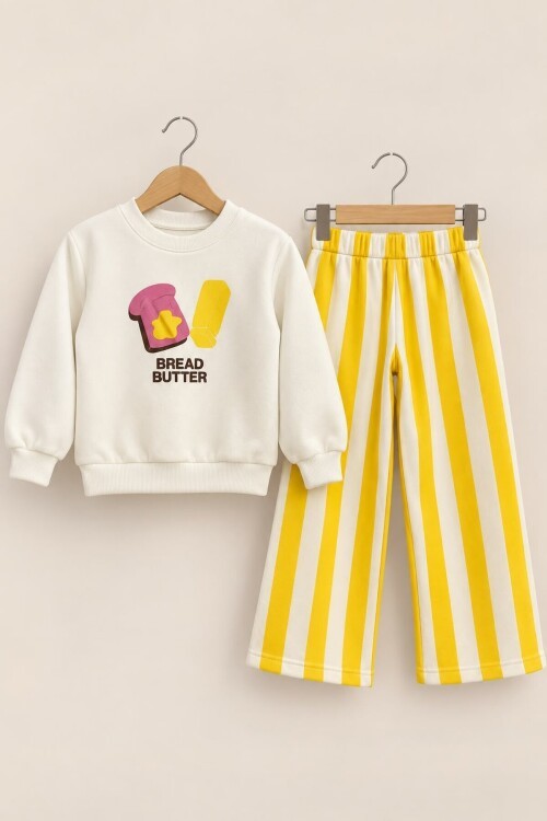 Erkek Çocuk kışlık Baskılı Sweatshirt Çizgili Pantolon 2li Takım