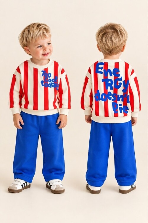 Erkek Çocuk takım %100 Pamuklu Sweatshirt Desenli 2li Erkek Bebek&Çocuk Takımı