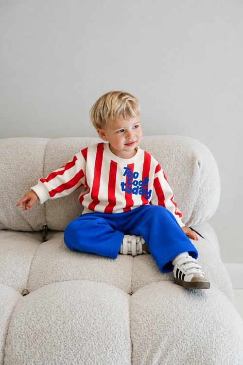Erkek Çocuk takım %100 Pamuklu Sweatshirt Desenli 2li Erkek Bebek&Çocuk Takımı