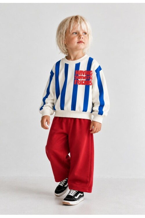 Erkek Çocuk takım Pamuklu Sweatshirt Desenli 2li Erkek Bebek&Çocuk Takımı