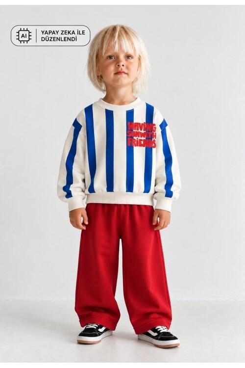 Erkek Çocuk takım Pamuklu Sweatshirt Desenli 2li Erkek Bebek&Çocuk Takımı