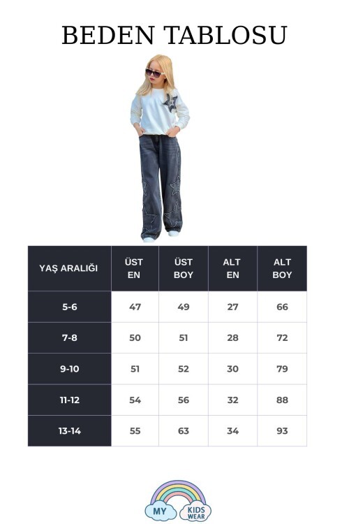 Kız Çocuk 2’li Sweatshirt & Kot Pantolon Takımı – Yıldız Detaylı 12490