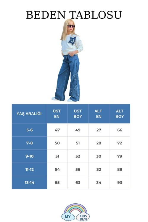 Kız Çocuk 2’li Sweatshirt & Kot Pantolon Takımı – Yıldız Detaylı 12491