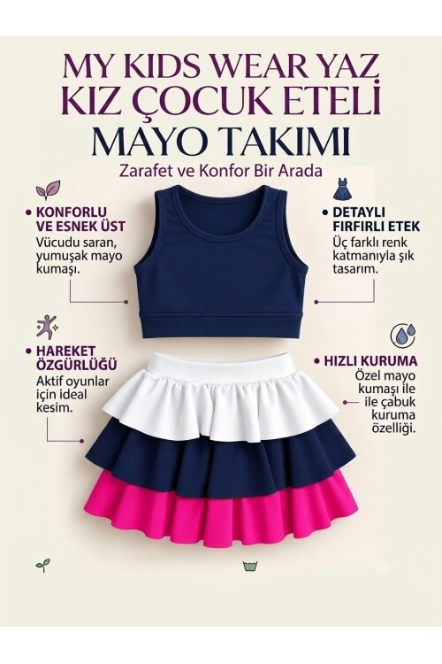 Kız Çocuk Fırfırlı Etekli Mayo Seti – Şık ve Rahat Tasarım 12937