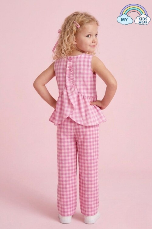 Kız Çocuk Pötikareli Peplum Bluz ve Pantolon Takımı 12689