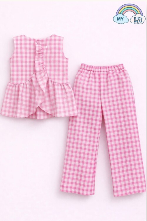 Kız Çocuk Pötikareli Peplum Bluz ve Pantolon Takımı 12689
