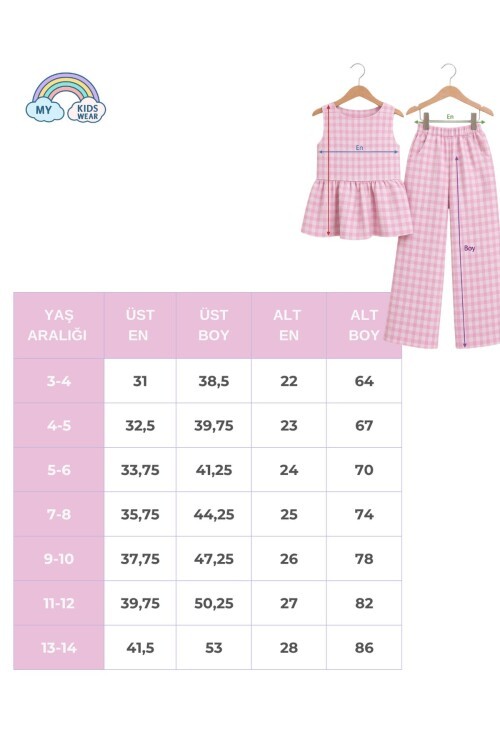 Kız Çocuk Pötikareli Peplum Bluz ve Pantolon Takımı 12689