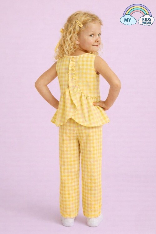 Kız Çocuk Pötikareli Peplum Bluz ve Pantolon Takımı 12690