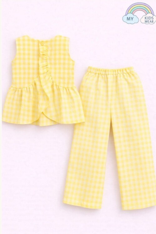 Kız Çocuk Pötikareli Peplum Bluz ve Pantolon Takımı 12690