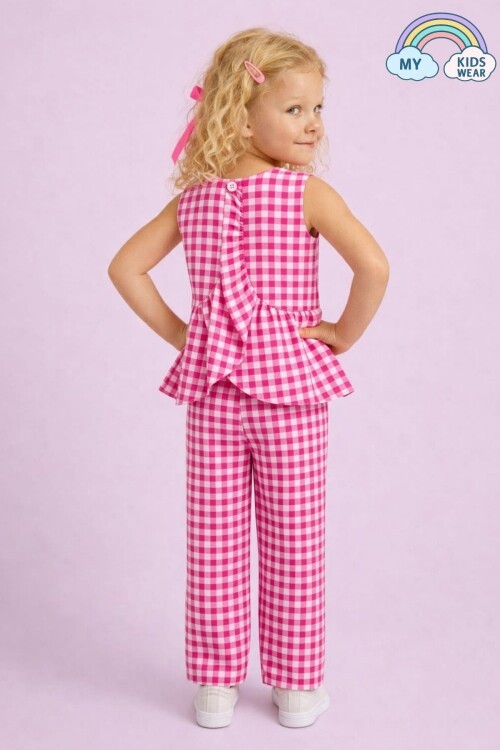 Kız Çocuk Pötikareli Peplum Bluz ve Pantolon Takımı 12691