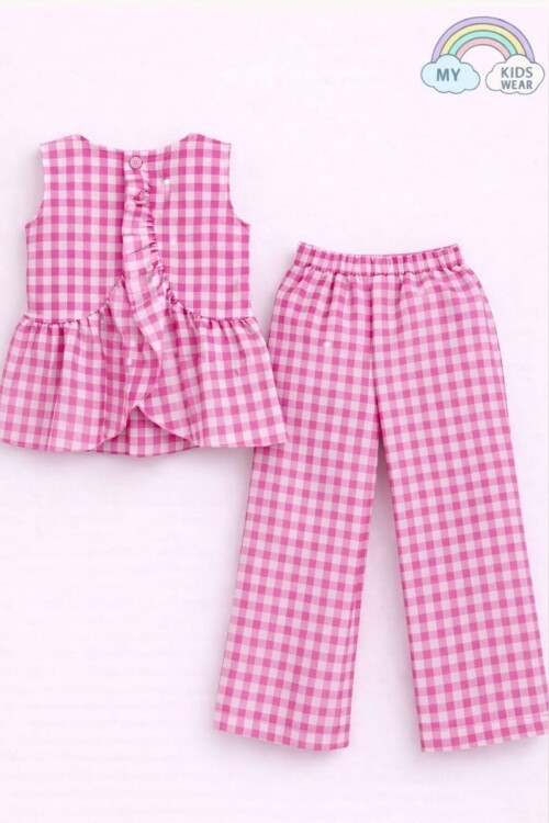 Kız Çocuk Pötikareli Peplum Bluz ve Pantolon Takımı 12691
