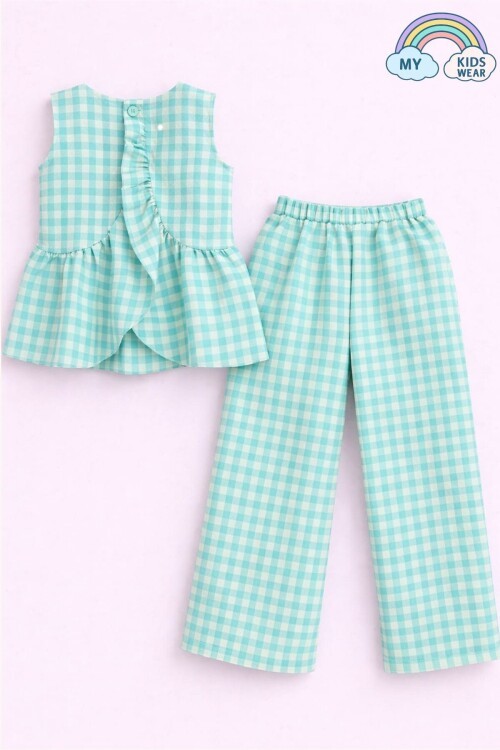 Kız Çocuk Pötikareli Peplum Bluz ve Pantolon Takımı 12692