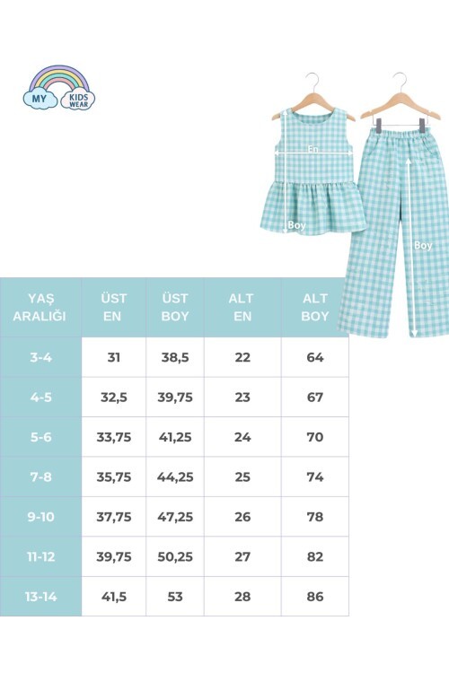 Kız Çocuk Pötikareli Peplum Bluz ve Pantolon Takımı 12692