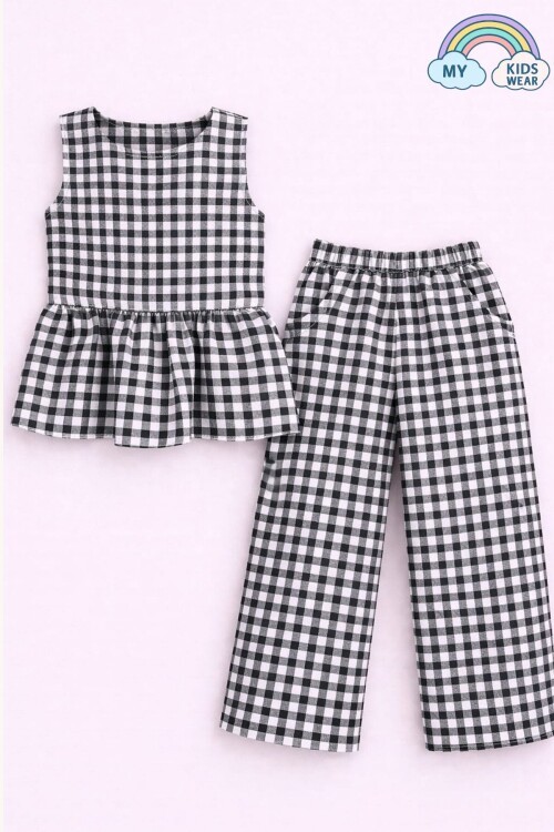Kız Çocuk Pötikareli Peplum Bluz ve Pantolon Takımı 12693