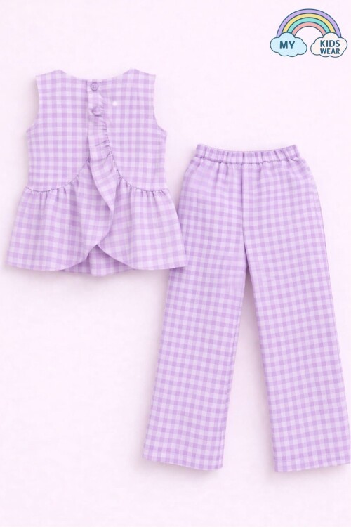 Kız Çocuk Pötikareli Peplum Bluz ve Pantolon Takımı 12694