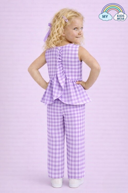 Kız Çocuk Pötikareli Peplum Bluz ve Pantolon Takımı 12694