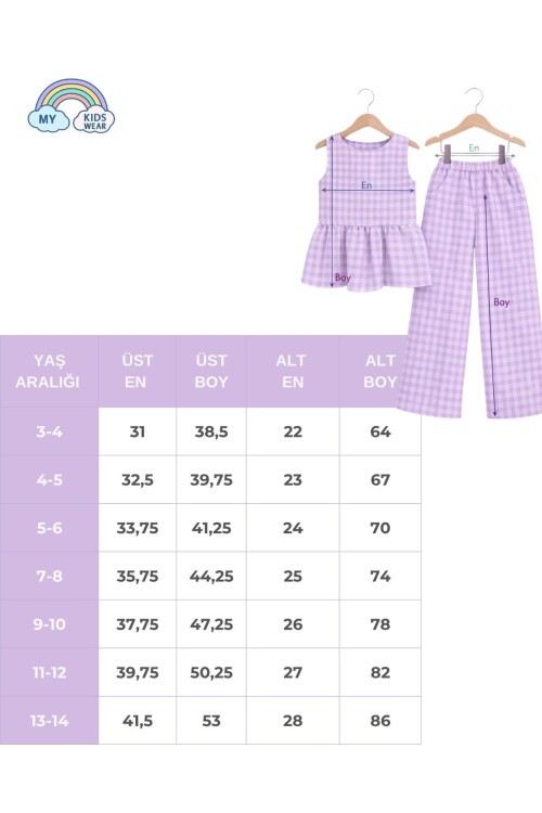 Kız Çocuk Pötikareli Peplum Bluz ve Pantolon Takımı 12694